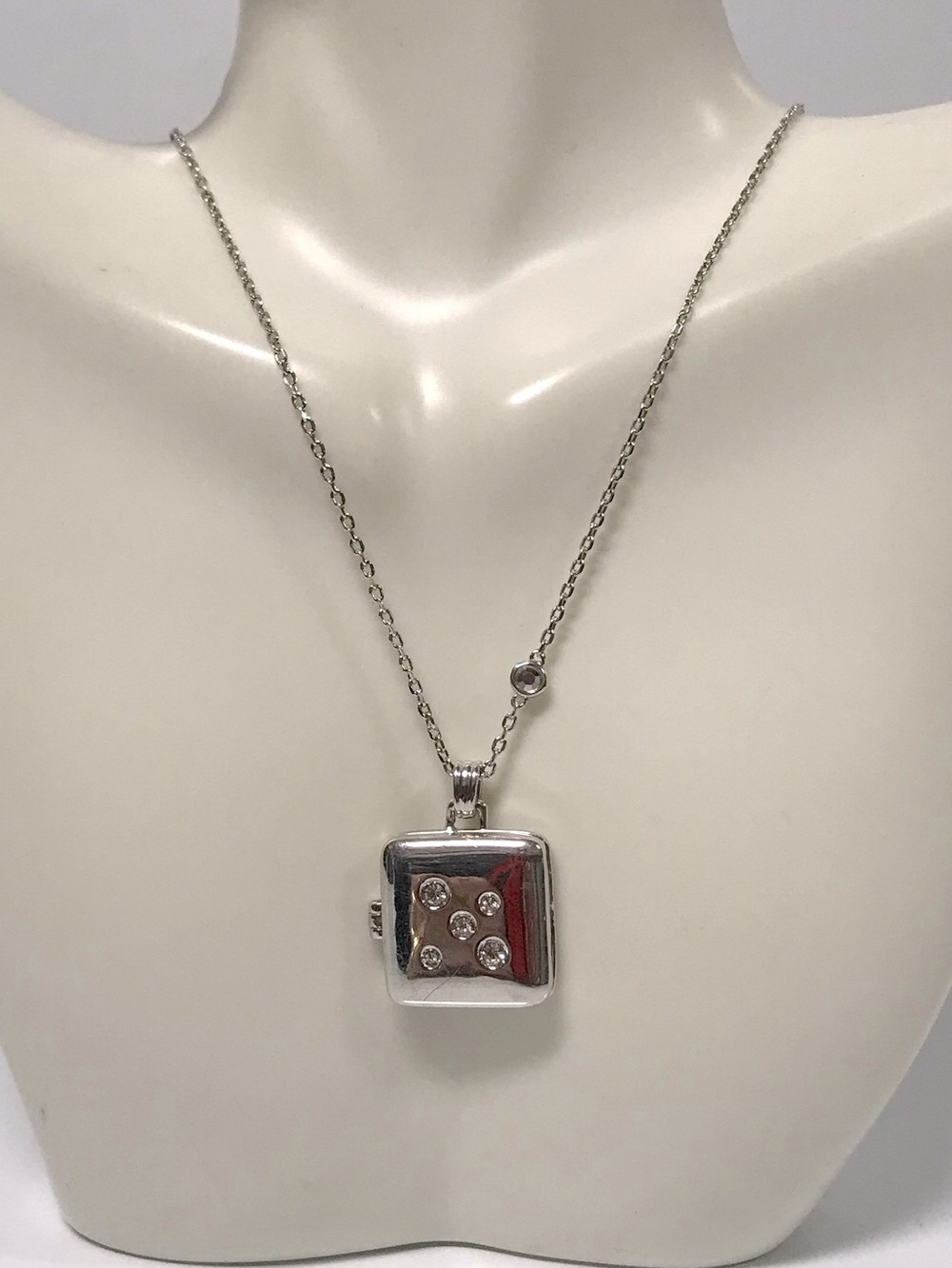 Laundry By Shelli Segal Silver-Tone Square Di Locket Necklace with Clear Stones